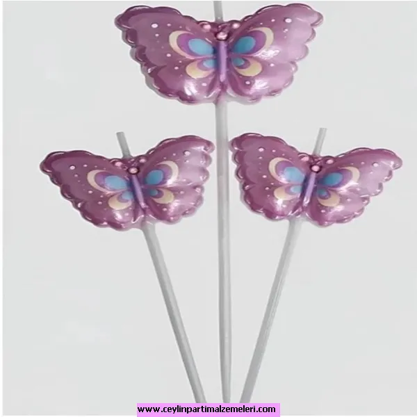 Kelebek 3'lü Pembe Mum